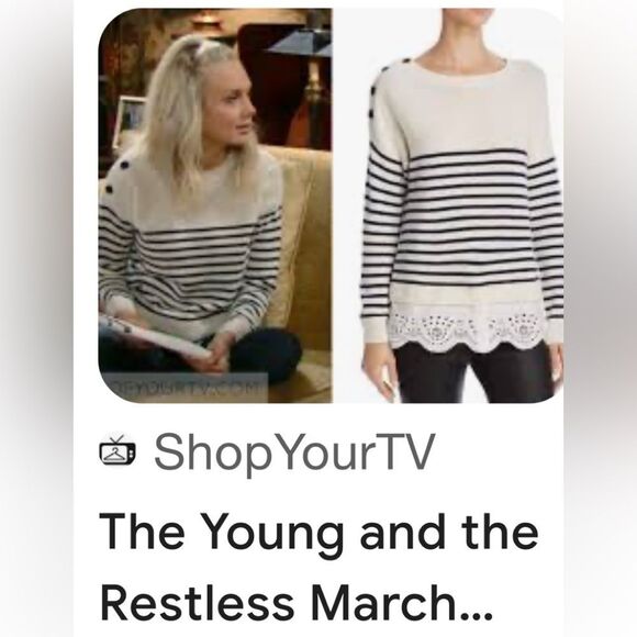 Joie blue and cream, striped cashmere wool sweater with eyelet layer size small - Picture 1 of 8